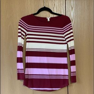 J. Crew striped maroon, pink and cream tee